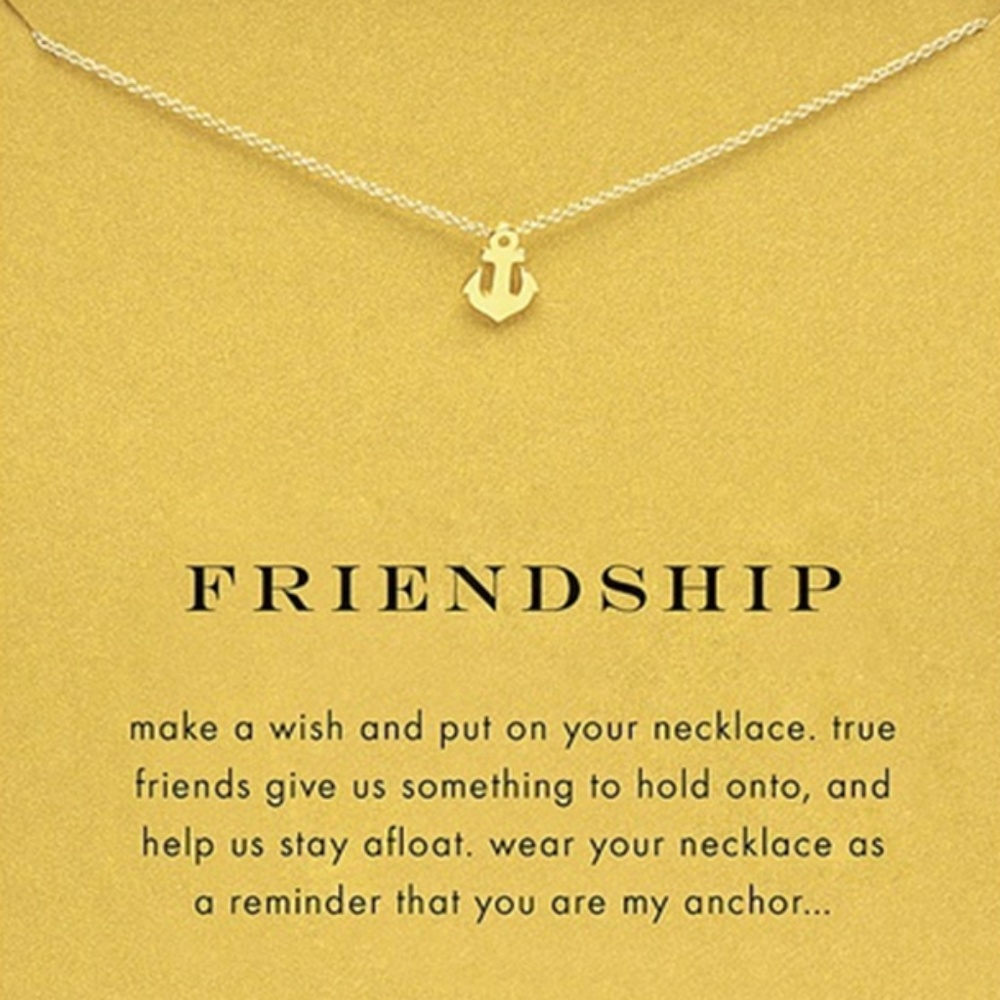 Gold Sparkling Friendship Anchor Pendant Necklace
